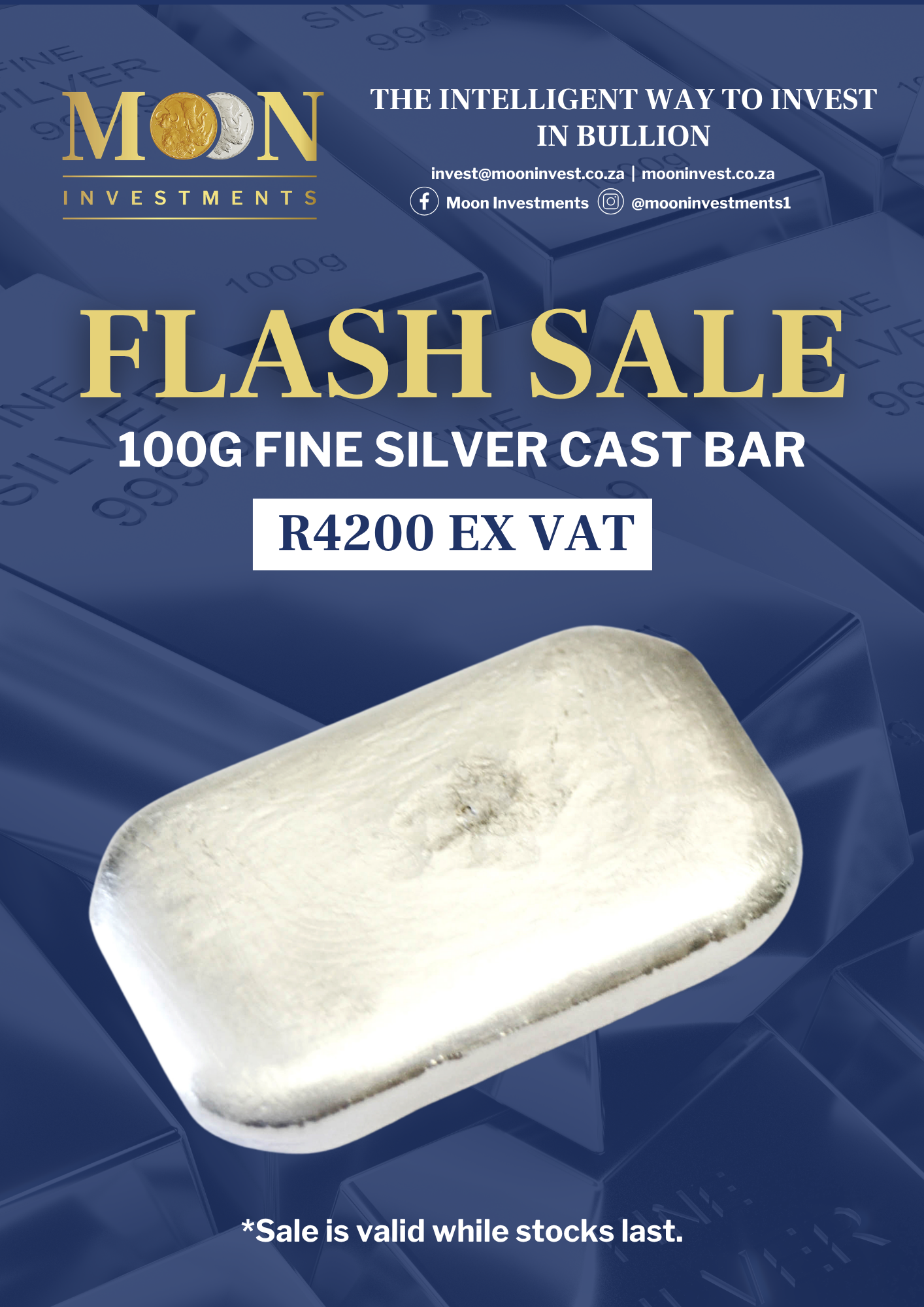Moon Investments 100g Fine Silver Cast bar